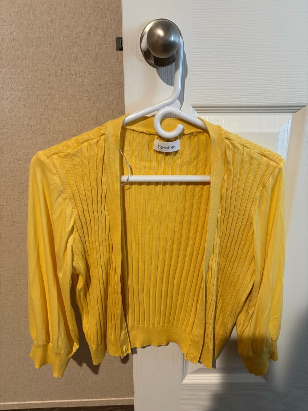 Calvin Klein Bright Yellow Ribbed Open-Front Cardigan